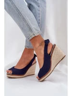 Sandály Na Klínu S Pletením Tmavě Modré Nanalis Sandály Na Klínu S Pletením Tmavě Modré Nanalis
