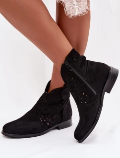 Dámské otevřené kotníkové boty na nízkém podpatku S.Barski HY61-8026 Černé