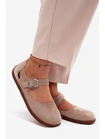 Kožené semišové baleríny Barefoot s páskem Zazoo N1319 béžové