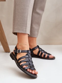 Kožené sandály na plochém podpatku Zazoo 3686 černé