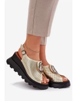 Kožené Dámské Sandály Na Klínu S Ozdobou Artiker 56C0109 Zlaté