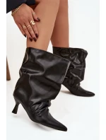 Nazouvací dámské kotníkové boty na podpatku s mačkáním horní části černé Inarisse Nazouvací dámské kotníkové boty na podpatku s mačkáním horní části černé Inarisse
