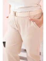 Dámské bavlněné kalhoty Plus Size s páskem světle béžová