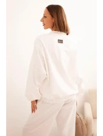 Dámská bavlněná souprava s širokými nohavicemi a mikinou na zip ecru
