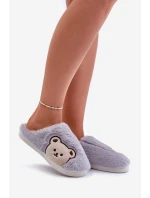 Dámské chlupaté pantofle s medvědem šedé Fiorinella