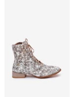 Kožené Vzorované Kotníkové Boty Na Ploché Podpatky Maciejka 06391-25 Béžové