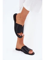 Dámské Pantofle Z Eko Kůže Na Plochém Podpatku Černé Kalimira