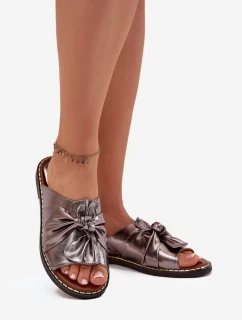 Dámské pantofle na nízkém podpatku – grafitové Nelvira