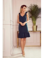 ROSITA - Dámské šaty v lahvově zelené barvě s mašličkami na ramenou a s volánkem 306-2