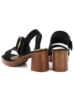 Dámské semišové sandály na podpatku černé Potocki 54307