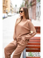 Komplet dámský máslový s volnou mikinou a kalhotami s nápisem LOVE tmavě camelový