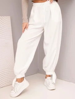 Dámské kalhoty s širokým nohavicí a vázáním dole bílé
