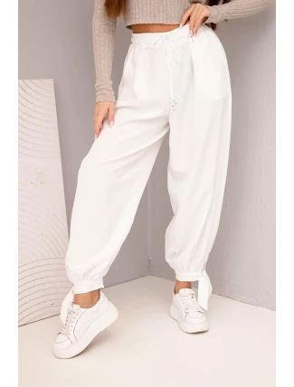 Dámské kalhoty s širokým nohavicí a vázáním dole bílé