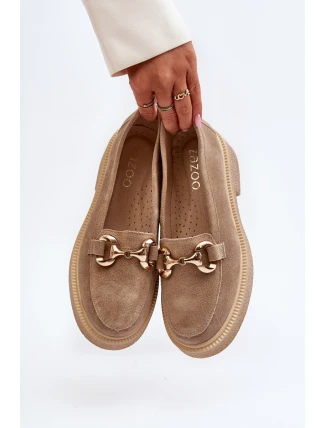 Zazoo 3429 Semišové Dámské Mokasíny S Ozdobou Beige