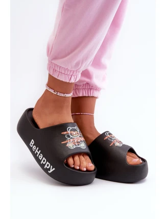 Lehké Dámské Žabky na Hrubé Podrážce s Medvídkem Pianové Černé Serefina