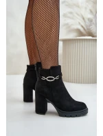 Dámské botky na podpatku eko semiš s ozdobným páskem černé Maivone