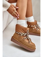 Dámské Sněhule Z Hladké Kůže S Hrubým Šněrováním D.Franklin DFSH375003 Hnědé