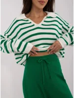 Zeleno/ecru úpletový dámský pruhovaný komplet (0610) Zeleno/ecru úpletový dámský pruhovaný komplet (0610)