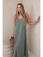 Mušelínové šaty na ramínka khaki