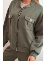 Dámský komplet z viskózy s rozepínací mikinou a kalhotami khaki masełkowy