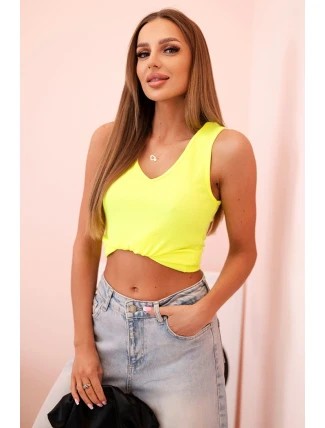 Top dámský bavlněný na ramínkách s výstřihem do V neonově žlutý