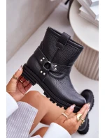 Kožené Dámské Boty Na Plochém Podpatku Černé Lewski 3610