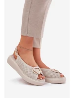 Dámské Kožené Sandály S Dekorací S.Barski LR51-786 Béžové