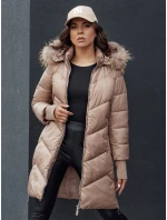 Dámská zimní bunda s prošívanou kožešinou a kapucí LAGOON camel FashionStreet TY4516