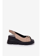 Dámské Kožené Sandály Na Klínku A Platformě S Dekorací Artiker 56C2209 Béžové