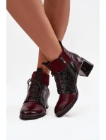 Zazoo 60503 kožené kotníkové boty na podpatku vyhřívané bordó