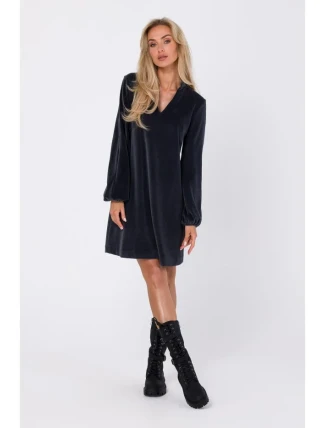 M767 Šaty s výstřihem do V - grafitové M767 Šaty s výstřihem do V - grafitové