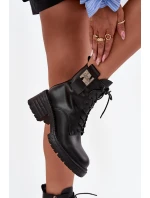 Dámské kožené workery na podpatku s ozdobným detailem Artiker – černé