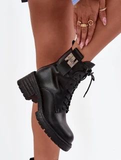 Dámské kožené workery na podpatku s ozdobným detailem Artiker – černé