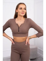 Žebrovaný komplet krátký top mocca Žebrovaný komplet krátký top mocca