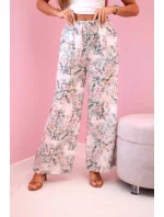 Dámské široké kalhoty s květinovým potiskem tmavá máta