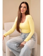 Dámská basic blůza se čtvercovým výstřihem a dlouhým rukávem žlutá Dámská basic blůza se čtvercovým výstřihem a dlouhým rukávem žlutá
