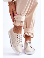 Dámské kožené ažurové tenisky béžové S.Barski LR952