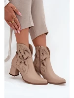 Kožené dámenské vzorované boty na podpatku Zazoo 3647 světle béžové