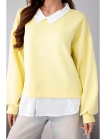 Dámská máslová mikina z viskózy s košilovou vsadkou žlutá