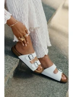 Dámské Pantofle Na Korek Platformě S Přezkami Bílé Redore