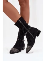 Dámské kotníkové boty na nízkém podpatku s ozdobou a páskem D&A MR52-165 Černé
