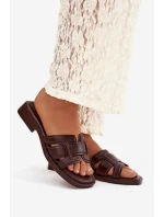 Dámské pantofle na ploché podrážce čokoládové Lorania