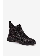 Dámské kotníkové boty z pravého semiše na nízkém podpatku – černo‑hnědé D&A