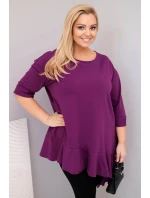 Dámská blůza Plus Size s bavlnou a volánem a ohrnovacími rukávy tmavě fialová