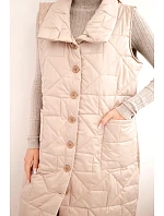 Dámská dlouhá prošívaná vesta s kapsami a stojáčkem tmavě béžová