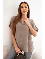 Dámská bavlněná mušelínová oversize halenka s výstřihem do V a s krajkou fango Dámská bavlněná mušelínová oversize halenka s výstřihem do V a s krajkou fango