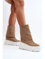 Zazoo 3410 Semišové Dámské Boty Na Masivní Platformě Bežové