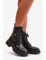 Dámské Boty Pracovní S Ozdobami Eko Kožené Černé Cadenilla