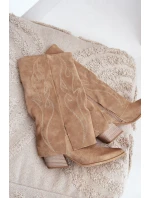 Semišové Kozačky Do Poloviny Lýtka S Otočeným Svrškem Na Podpatku Béžové Zazoo 3487