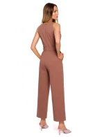 M679 Overal bez rukávů s páskem a sponou - čokoládový M679 Overal bez rukávů s páskem a sponou - čokoládový